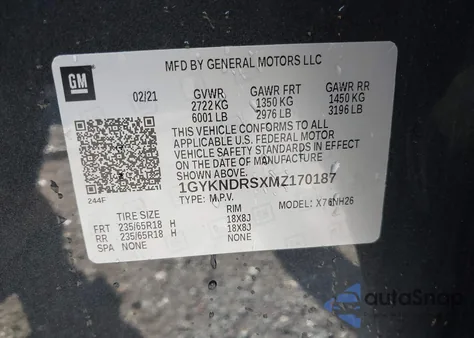 2021 Cadillac Xt5 Awd Premium Luxury из США, поврежденный, VIN 1GYKNDRSXMZ170187